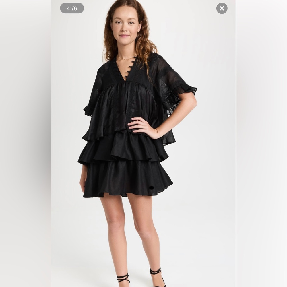 Joslin Black Linen ruffle dress